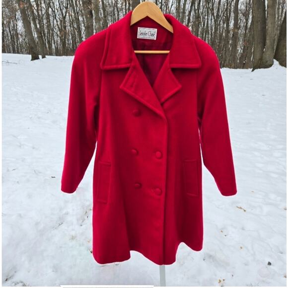 Vintage Jennifer Chase Wool Double Breasted Coat Union Label Red Holiday size 10 - Picture 1 of 16